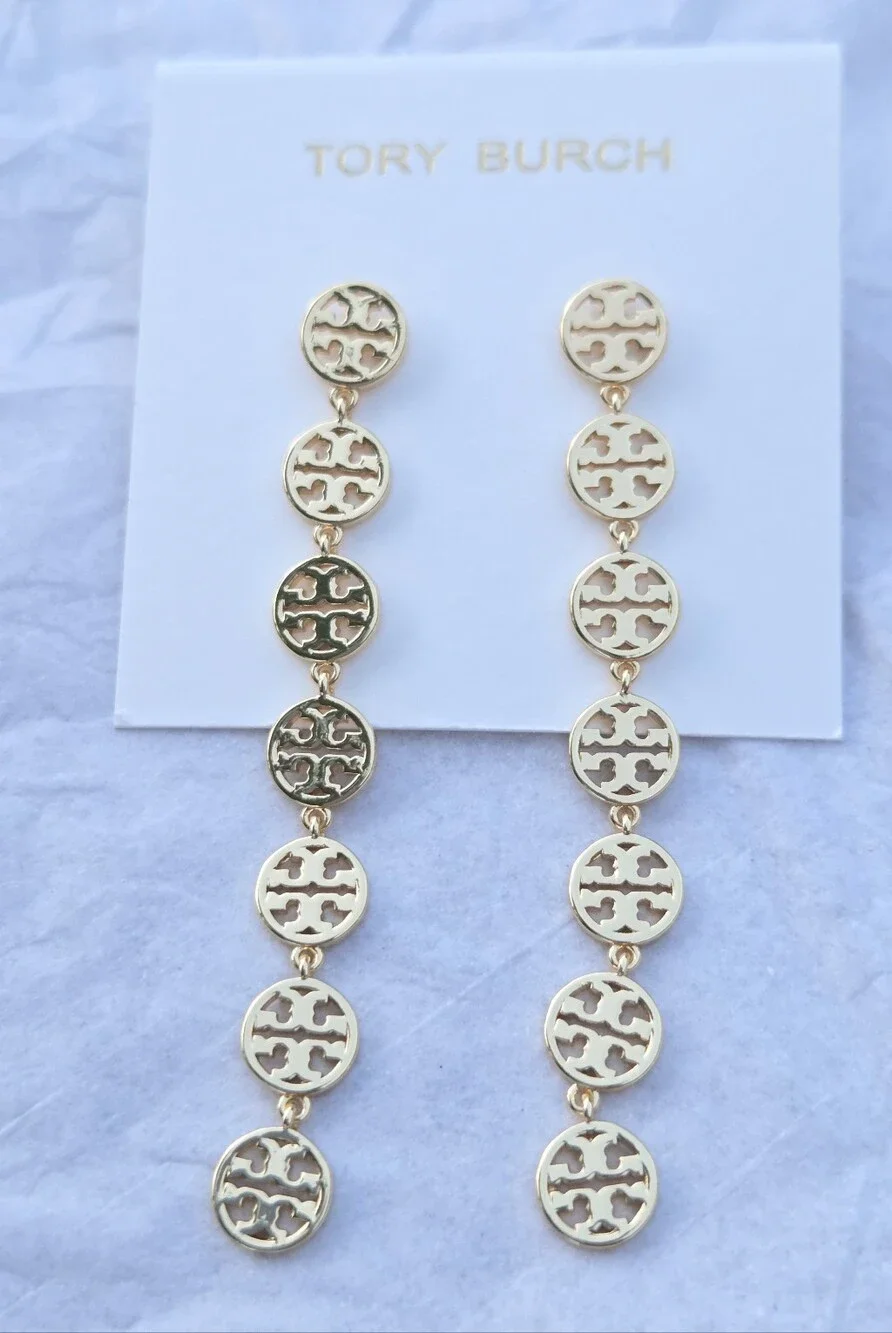 Tory Burch Gold Logo Drop Earrings